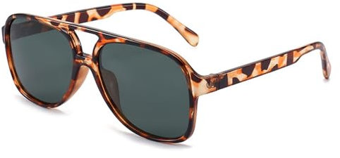 RUNHUIS Vintage Herren Polarisiert Sonnenbrille Damen Retro 70er überdimensional Klassisch Pilotensonnenbrille (Leopard/Dunkelgrün)