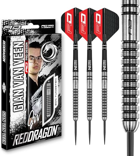 RED DRAGON Gian Van Veen 24 Gramm Premium Wolfram Darts Set mit Flüge und Stielen