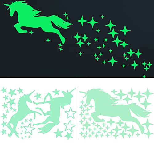 Einhorn Wandsticker Selbstklebend YUNYAN 2 Stück Leuchtsticker Wandtattoo Leuchtend Aufkleber Sternenhimmel Aufkleber leuchtend Wanddeko Fluoreszierend Aufkleber für Kinderzimmer