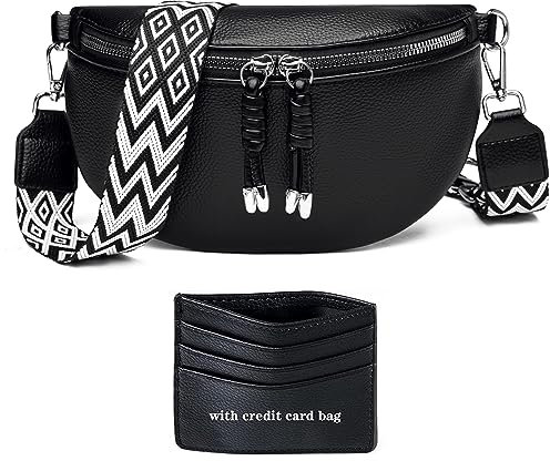 YISUOHOOM Sac Banane Femme Noir Sac bandoulière Femme Petit Sac a Main Femme bandoulieres Pochette Telephone Portable avec Fente pour Carte de crédit et bandoulière de 3.8cm de Large