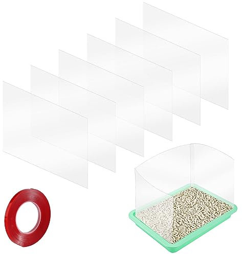 6pcs Cat Litter Box Shields, 12 x 16in Clear Cat Litter Box Splash Guard with Double Sided Tape High Sided Cat Litter Box Pee Shields for Open Top Privacy Shields (Litter Box Not Included)