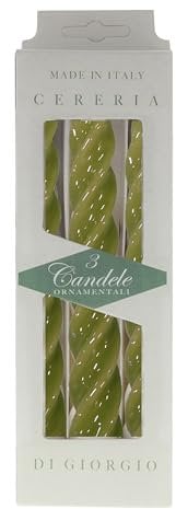 Lackierte Kerzen, gedreht, Ø 2,2 cm, Höhe 21 cm, 3 Stück, moosgrün