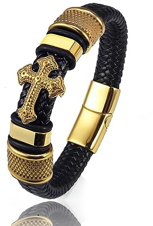 BISONBLUE Armbänder Herren Armband Geschenk Armreif Modisches Einlagiges Kreuz-Lederarmband Mit Charme Für Herren