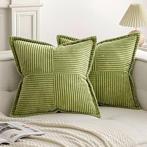 EMEMA Kordsamt Kissenbezüge Weich Dekokissen Dekorativ Kissenbezug 45x45 cm Kissenhülle Sofakissen Zierkissen Couchkissen 2er Set für Wohnzimmer Schlafzimmer Gras Grün