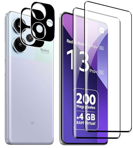 FDHYFGDY 2+2 Piezas Cristal Templado para Xiaomi Redmi Note 13 Pro Plus 5G / Redmi Note 13 Pro+ 5G, Protector de Cámara y Película Protectora de Vidrio Templado, Dureza 9H, HD película Protectora
