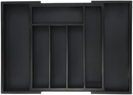 Relaxdays Range-Couverts, Extensible, 5 à 7 Compartiments, Rangement tiroirs, Bambou & MDF, Organisateur, Noir