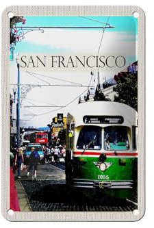 FEMER Blechschild Reise 12x18cm San Francisco Menschen Straßenbahn Schild