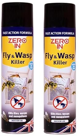 Zero In Fly & Wasp Killer – Fly Spray for the Home - Fast-Acting Aerosol Surface Treatment for Immediate Results - Kills Insects on Contact - Long-Lasting Protection - 300ml x2
