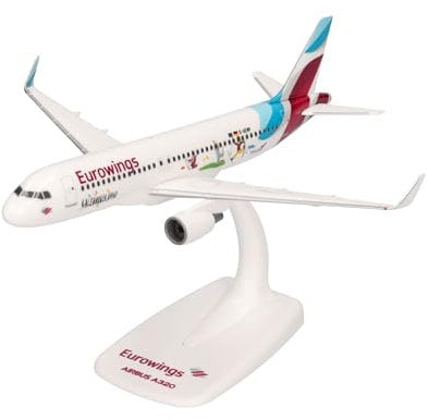 herpa Snap-Fit Modellflugzeug Eurowings Airbus A320 Salzburger Land, Miniatur im Maßstab 1:200, Sammlerstück, Modell mit Standfuß, Kunststoff, Weiß