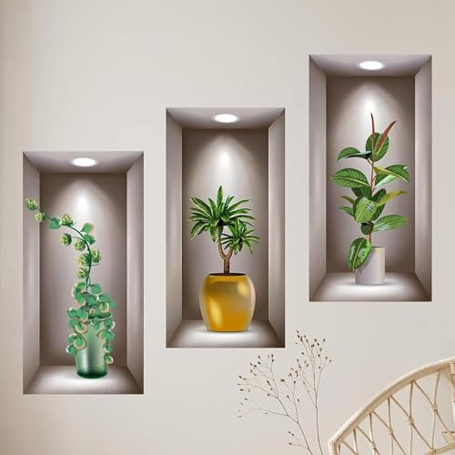 VIDSTW 3D Pegatinas pared Decorativas 20x40CM Adhesivos Decorativos Pegatinas Para Plantas Fotomural Autoadhesivo,Plantas Verdes Pegatinas Pared,para Decoración de Salón y Dormitorio, D-QT-BY-3