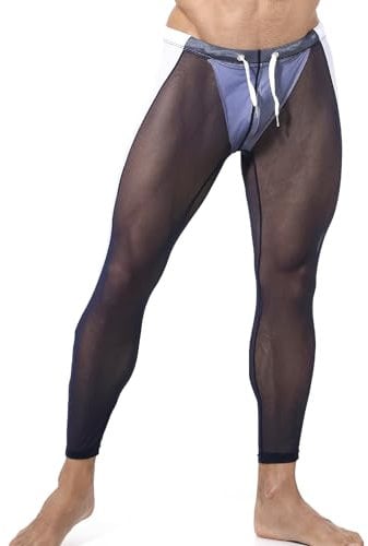 Panegy Herren Transparent Hose Sport Fitness Muskelleggings mit Tunnelzug Durchsichtige Unterhosen Größe M-Navy