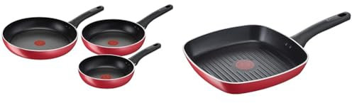 Lagostina Cucina Mediterranea Set di Padelle Antiaderenti in Alluminio Ø 20/24/28 cm, 3 Pezzi & Grill Antiaderente in Alluminio 26x26 cm, Induzione, Gas e Forno