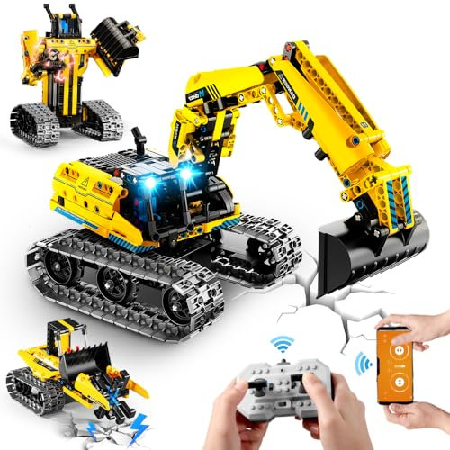 INSOON 3 IN 1 Ferngesteuert Technik Bauspielzeug Set, 430 Stück RC Bagger Roboter Baustelle App & Fernsteuerung, Technic STEM Bausätze Spielzeug Geschenke für Kinder Jungen ab 6 7 8 9 10 11 12+ Jahren