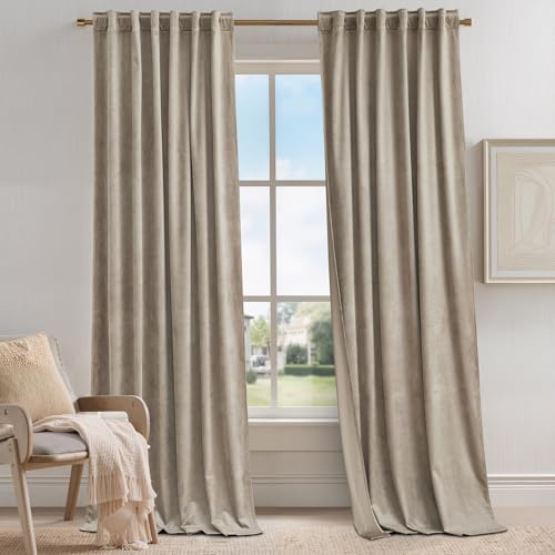 KGORGE Samtvorhänge, 259 cm, 2 Paneele, Elegante Samtvorhänge für Schlafzimmer, Wohnzimmer, verdunkelnd, wärmeisolierend, extra Lange Fenstervorhänge, Schlaufentasche hinten, B 52 x L 102 cm, Taupe