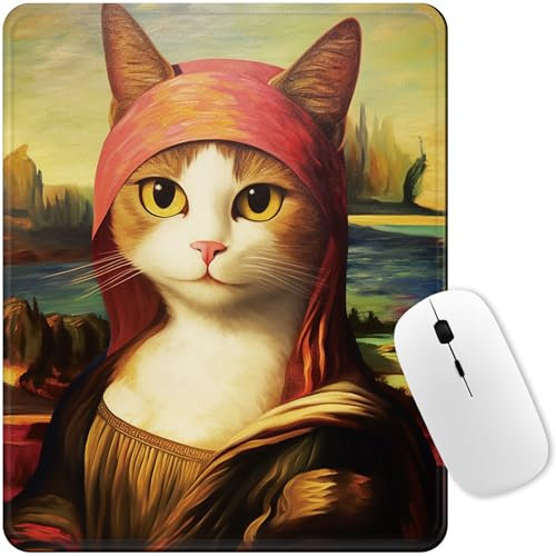 NiHome Gaming Mauspad - 27 x 21 cm Mousepad mit Rutschfester Gummibasis, wasserdicht und präzise, ideal für PC-Büro, Arbeit, Gaming, Studium, Laptop, Computer, Zuhause（Mona Lisa-Katze）