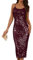 GRACE KARIN Damen Spaghetti Bleistiftkleid Glitzer Pailletten Partykleid Elegant Abendkleid Weinrot 38