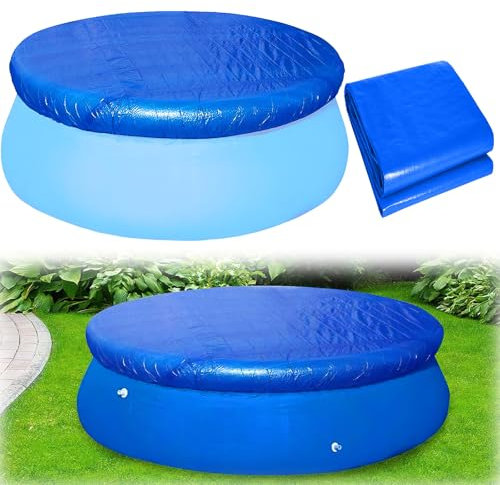 AIHSUMC Poolabdeckung Rund für 366cm Metallrahmenpool, Round Pool Cover für oberirdische Pools, Poolabdeckplane mit Kordelzug Design, Ideal für wasserdicht und staubdicht, Ø 366 cm Blau