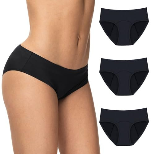 Pack Culottes Menstruelles Taille L - Sous Vêtement Femmes Coloris Noir, Culotte Lavable Anti Fuite - Confort Hygiénique, Protection Absorbante Sans Couture Apparente - Flux Moyens Feel Natural