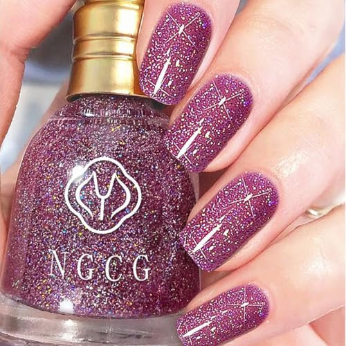 Glitter Nail Polish, Nude Nail Varnish, Diamond Glow Bell Shape Quick Drying Nail Polish, Long Lasting, Bright Colours, Non-Toxic, No UV Lamps Needed, Nail Gel For Women (25#Pink)