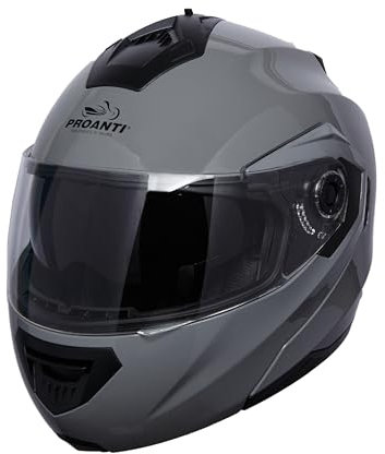 PROANTI Motorradhelm Klapphelm modularer Motorrad Helm mit Visier- und integriertem Sonnenschutz - Grau, XXL