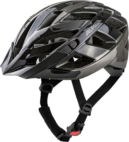 ALPINA PANOMA - Reflektierender & Optimal Belüfteter Fahrradhelm Mit Fliegennetz & Nachrüstbarem LED Für Erwachsene, Black-Anthracite Gloss, S (52-57 cm)