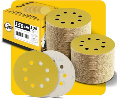 Disques Abrasifs Auto-agrippants 125mm 8 Trous - 100 Pièces, Grain 150, Disques Ponceuse Orbitales, Crochet et Boucle, Pour Meulage et Polissage du Bois et Métal