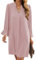 Famulily Women Casual Long Sleeve Dresses Solid Color Vintage Midi Dress Flowy Swing Dresses Pink XL