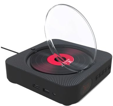 tuwiwol DVD Player mit integriertem Lautsprecher, Bluetooth Konnektivität, 1080P HD Ausgang, Zwei Lautsprecher, Fernbedienung, AV Ausgang, ABS, Schwarz