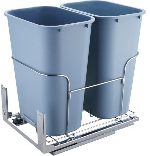 35Lx2 Double Bin PullOut Trash Can Heavy Duty Garbage Recycling Bin with 110 lbs Load Capacity Under Mount Kitchen Waste Container with Slide and Door Mounting Kit