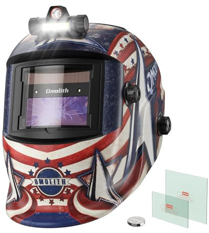 Omolith 1/1/1/1 True Color Schweißhelm mit Licht, solarbetrieben, breiter Schatten, 4/9-13 für WIG-MIG-Stick-Schweißhaube, Schweißmaske