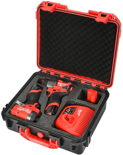 HOSOCASE Case for Milwaukee M12 Impact Driver & Drill Set - Tool Box for Milwaukee Fuel Tools Combo Kit, Tool Bag for Drill/Impact Driver/Battery & Charger (Case Only) (Red & Black)