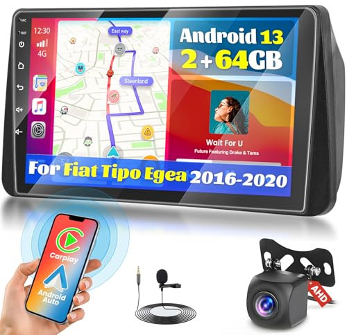 Fuluku 2+64G Android 13 Autoradio per Fiat Tipo Egea 2016 2017 2018 2019 2020 con Carplay Android Auto Senza Fili, Stereo Schermo da 9 Pollici con Bluetooth/WiFi/GPS/Telecamera Posteriore/FM/RDS/SWC