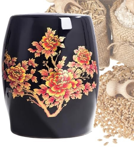 WQZzjm Ceramic Rice Storage Container 5KG/10KG/15KG/25KG Airtight Rice Dispenser with Lid Cereal Containers Large Rice Jar for Rice Noodles Snacks(Red,15KG) (Black 25KG) (Black 25KG)