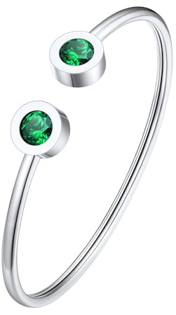 FOCALOOK Armband Damen Edelstahl Offene Verstellbare Geburtsstein Armbänder Silber/Gold für Damen Frauen Geschenke für Geburtstag Weihnachten Muttertag