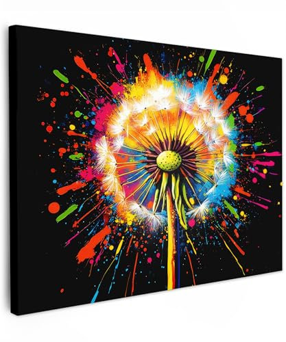 MuchoWow© Impression sur Toile Decoration Murale Peinture 40x30 cm Tableaux Art Décoratif Muraux Décoration Chambre Pissenlit - Graffiti - Coloré - Fleurs - Nature