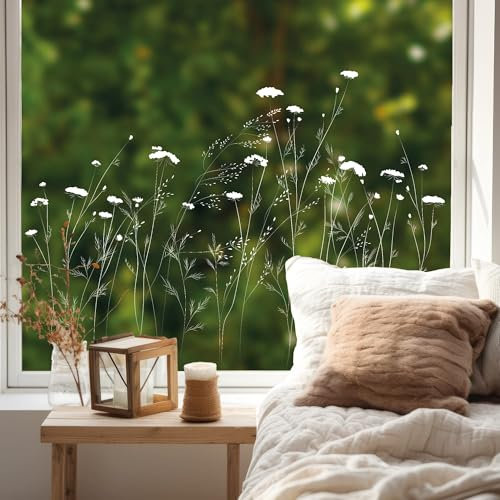 Wandtattoo Loft Fensterbild Wildblumen Frühling Blumen Wildblumenfeld Blumenwiese Fensterdeko Wiederverwendbar Fensterfolie Schmetterlinge A4 Bogen/weiß