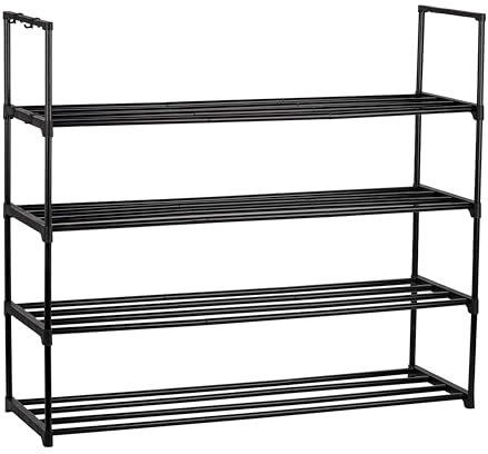 Sundaze Scarpiera – Scarpiera in metallo a 4 ripiani per porta d'ingresso, robusta scarpiera lunga per armadio, camera da letto, ingresso, garage, scarpiera in metallo nero, può contenere fino a 20