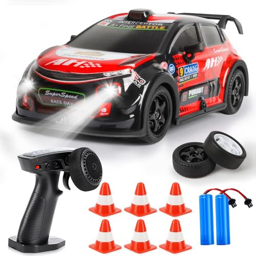 BuzzoXerex Voiture Télécommandée Drift,1:22 Mini RC Drift Car, 4WD Voiture Télécommandée avec Lumière LED Colorées et Pneus Remplaçables, Cadeau de Voiture Jouet pour Enfants de 8 Ans (Rouge D)
