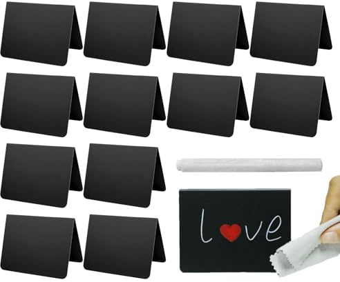 12 Pieces Food Display Ségni Mini Table | 12 Pieces V Shape Sign with 1 Piece White Pen, Black Panel for Food Place, Name, Business, Dessert