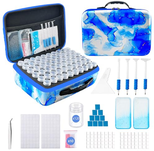 SuSentak Diamond Art Storage Containers with Dot Drill Tools,Bead Organizer Case for 5D DIY Art Kits, Portable Craft Box for Diamond Painting Accessories