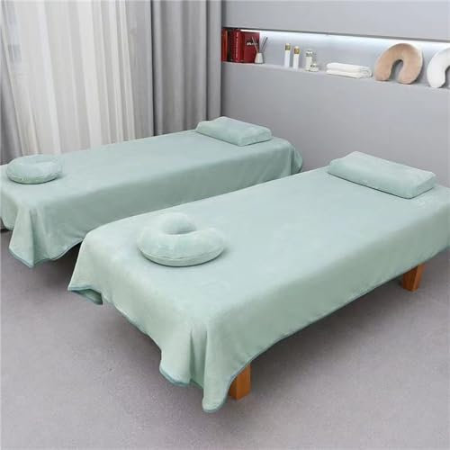 Draps pour table de massage avec trou pour le visage – Housse de lit chaude et épaisse et lavable pour salon de beauté et spa (vert clair, 220 x 120 cm)