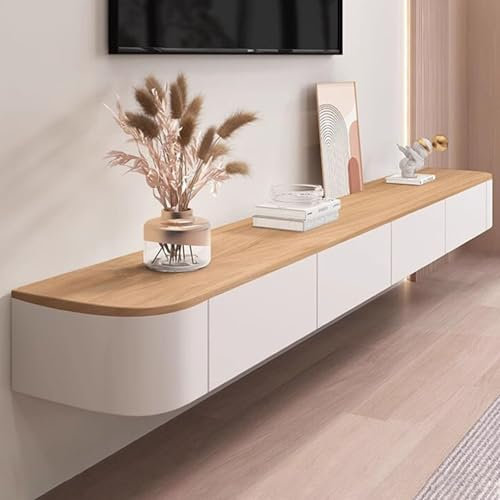 GAOXIONG Mueble de TV Flotante de Pared con 2 cajones y Amplio Armario de Almacenamiento, Color Blanco, 240 x 24 x 20 cm