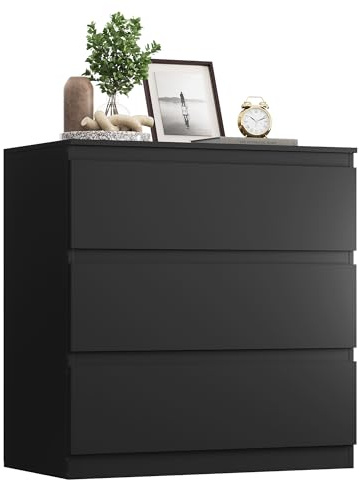 WLIVE 3 Drawer Chest Of Drawers for Modern Bedroom, Black