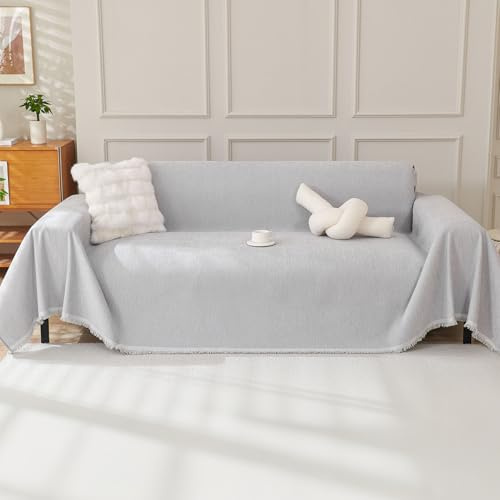 OstepDecor Sofa Überzug Chenille Sofabezug, Couch Überzug 1/2/3/4 Sitzer, Kratzfest Hund Katze Sofa Cover, rutschfest und babyfreundlich, Sofaüberwurf (Reines-Grau 180 x 260 cm)