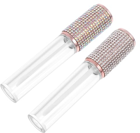 Sewroro Leere Lipgloss Tuben 2 Stück Tragbare Auslaufsichere Lippenbalsam Fläschchen Transparent mit Farbigen Strasssteinen für Make Up Reisen und Selbstgemacht Lipgloss