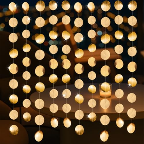 4Stück Girlande Gold,Papier Girlande Bunt Glitzer Runde Kreis Banner Circle | Dots Garland Hängende Iridescent,4m Girlanden für Geburtstag Hochzeit Aufhängen Weihnachten Party Deko (Gold)