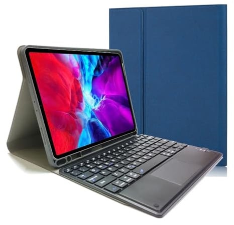 HongHeFu Zubehör, Detachable Touch Keyboard Cloth Texture Tablet Protective Case Suitable for iPad Air 11/air4/5-10.9 inch universal(Blau)