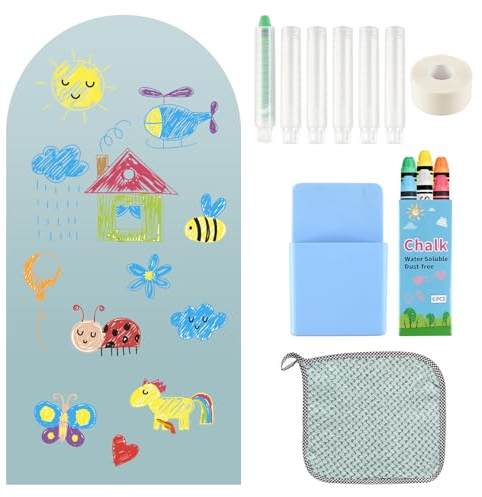 CHWNIBAY Magnettafel Kinder, 120 x 60 cm Bogenförmige Magnetwand Selbstklebend, Magnetwand Kinder mit Kreidestiften und Reinigungstuch, Magnettafel Kinderzimmer für Mädchen und Jungen, Türkis