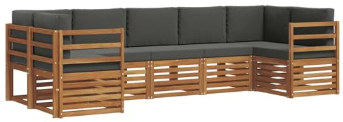 vidaXL Sofagarnituren 7 pcs Natur und Anthrazit Massivholz Akazie, Akazienholz Gartenmöbel-Set, modernes Sofa, Coole Lounge, modulare Sitze, Pooldeck-Style