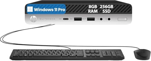 HP EliteDesk 800 G3 Mini-Ordinateur de Bureau, Intel Core i5-6500T, 8 Go de RAM, 256 Go de SSD, Prise en Charge 4K, US Clavier QWERTY, Win11 Pro (Rénové)